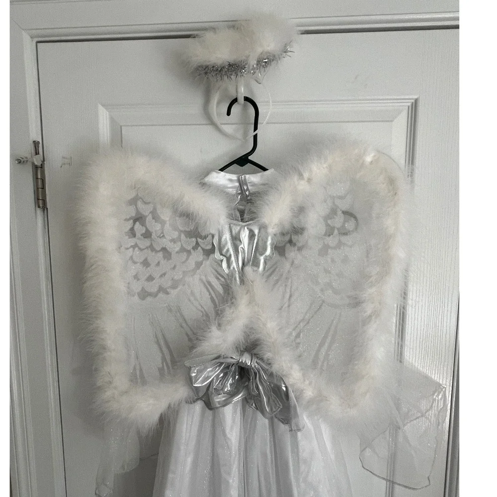 Rubies Rosebud Angel Halloween Costume Kids White Silver Dress Wings Halo 8-10 M